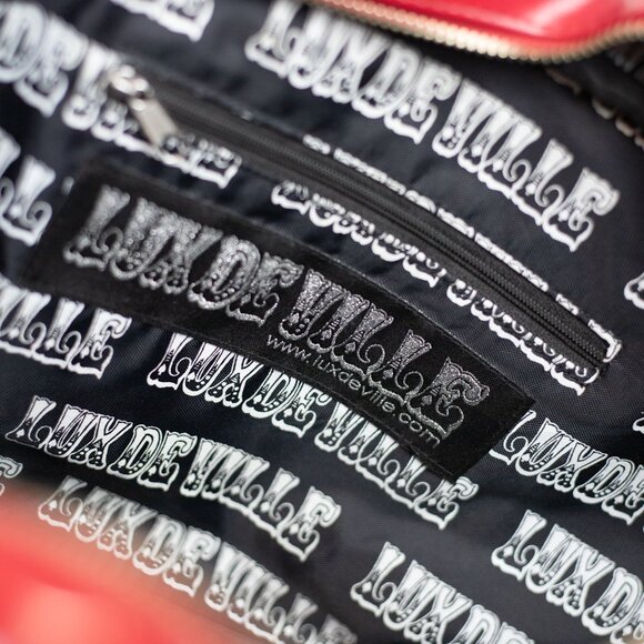 Lux De Ville Red Patent Leopard Rockabilly Pin Up Bag - Picture 10 of 15